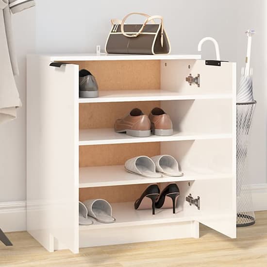Betsi High Gloss Shoe Storage With 2 Doors In White Furniture