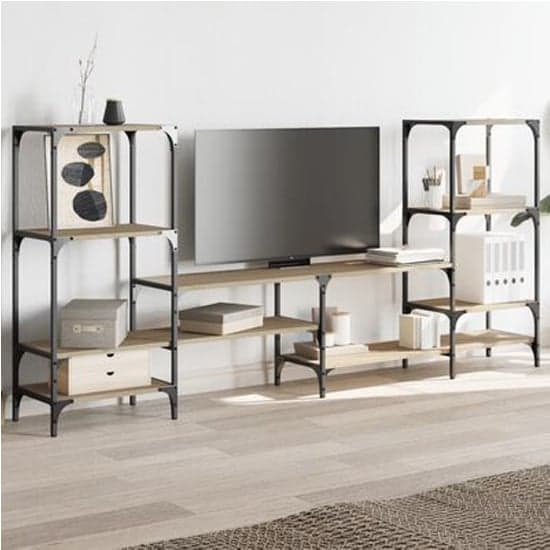 Beverley Wooden TV Stand With 8 Shelves In Sonoma Oak_2