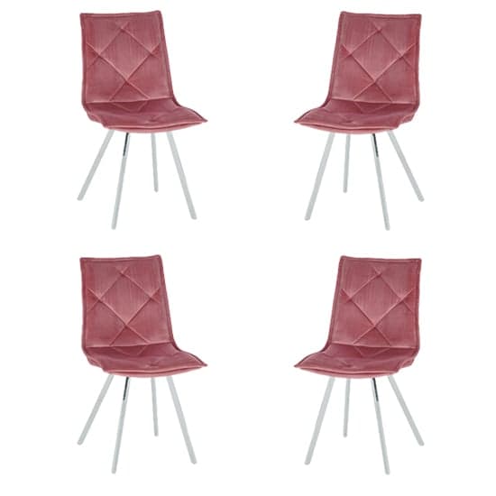 Beyya Set Of 4 Velvet Fabric Dining Chairs In Pink_1
