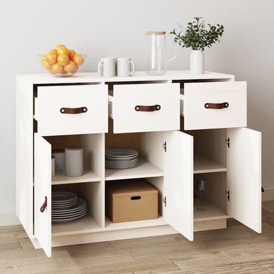 Beyza Pinewood Sideboard With 3 Doors 3 Drawers In White_2