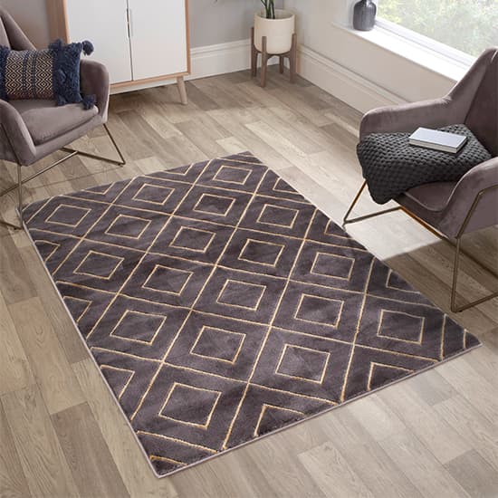 Bianco 196QA 80x150cm Luxury Rug In Dark Grey And Gold Furniture in