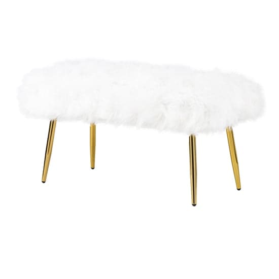 Biloxi Faux Fur Hallway Seating Bench In White With Gold Legs_2