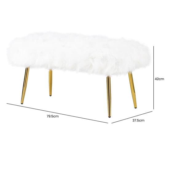 Biloxi Faux Fur Hallway Seating Bench In White With Gold Legs_3