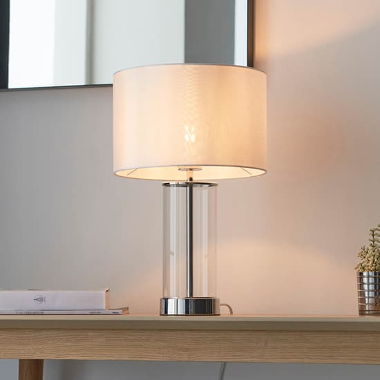 Biloxi Small White Drum Shade Touch Table Lamp In Bright Nickel_2