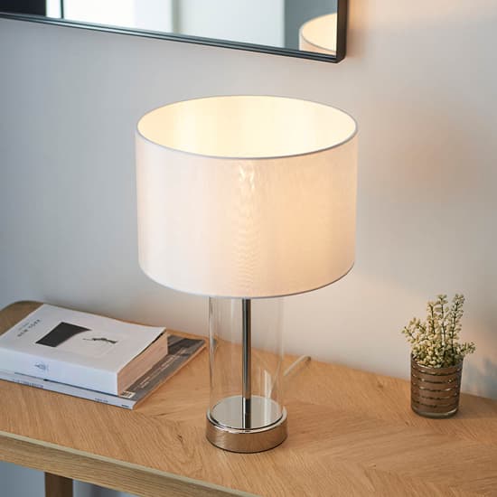 Biloxi Small White Drum Shade Touch Table Lamp In Bright Nickel_3