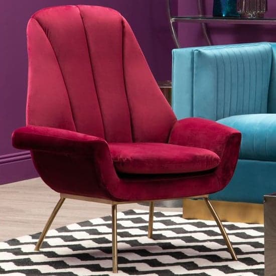 Biltun Upholstered Velvet Bedroom Chair In Red_1