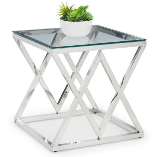 Balesego Clear Glass Top Lamp Table With Chrome Base_1