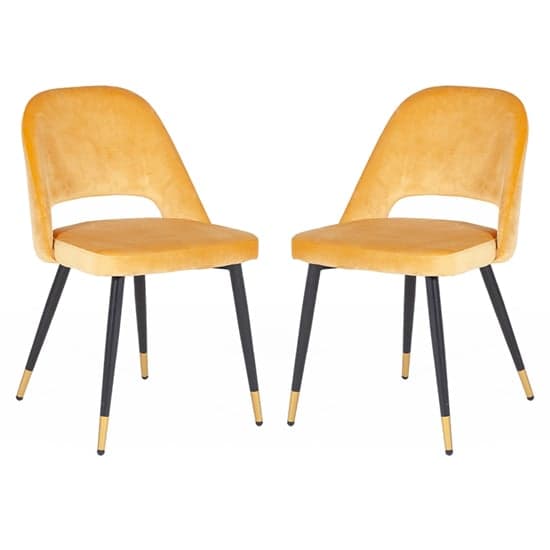 Biretta Mustard Velvet Dining Chairs With Metal Frame In Pair_1