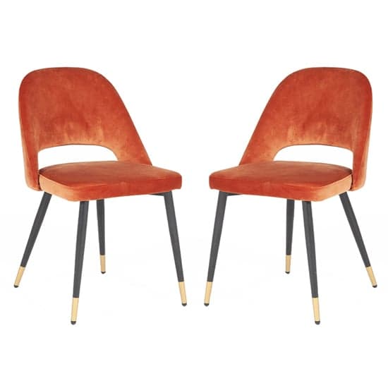 Biretta Rust Velvet Dining Chairs With Metal Frame In Pair_1