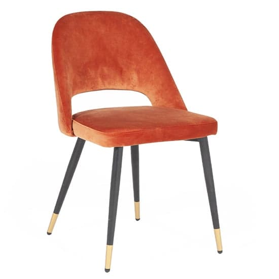 Biretta Velvet Dining Chair With Metal Frame In Rust_1