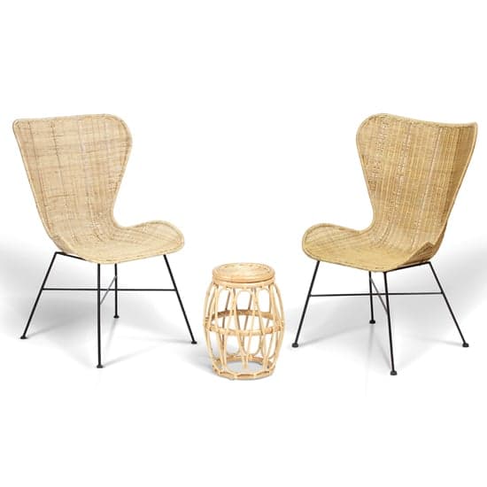Bissau Rattan Bistro Set In Natural With 2 Puqi Natural Wing Chairs_2