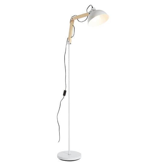 Blairon White Metal Floor Lamp With Adjustable Wooden Arm_3