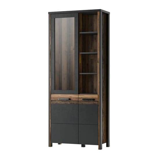 Blois Wooden Display Cabinet Tall 2 Doors In Matera Oak And LED_1