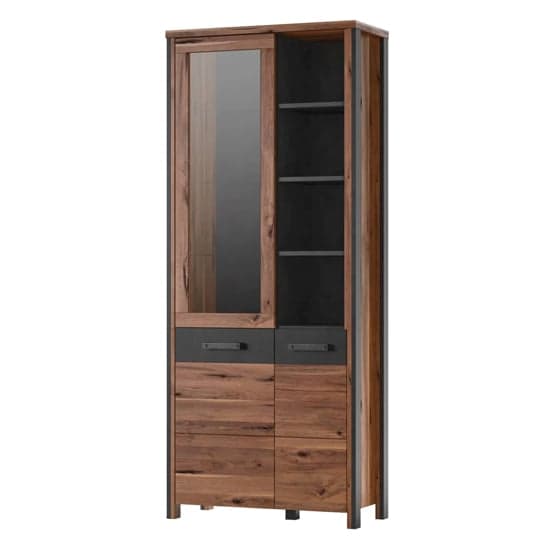 Blois Wooden Display Cabinet Tall 2 Doors In Royal Oak And LED_1