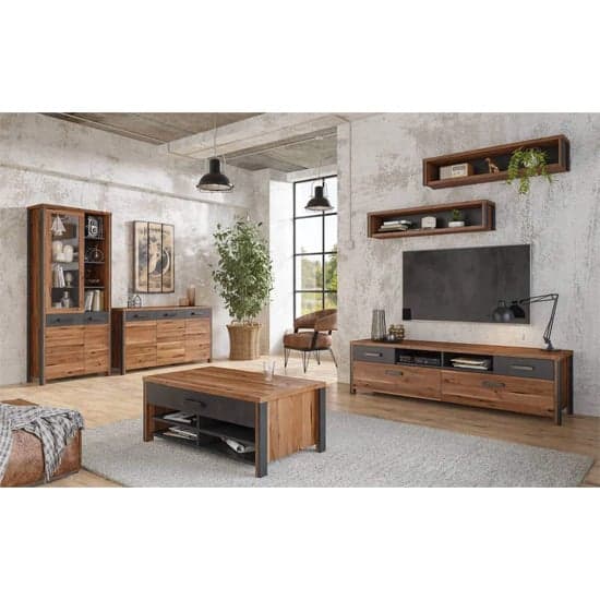 Blois Wooden Sideboard With 3 Doors In Royal Oak And LED_3