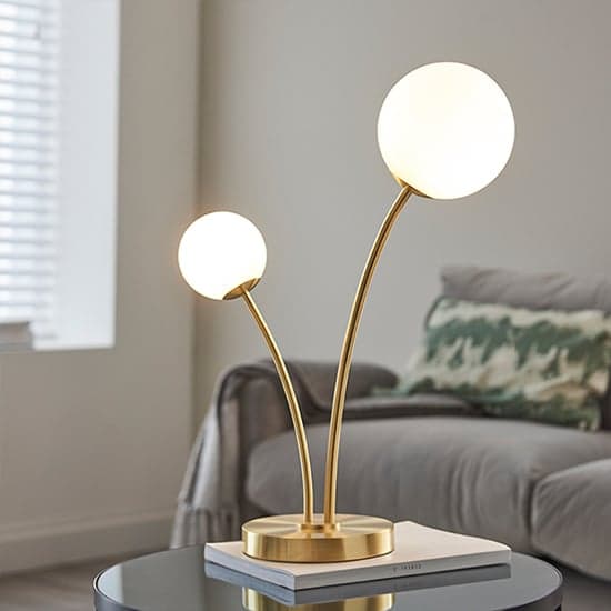 Bloom 2 Lights Opal Glass Table Lamp In Satin Brass_1