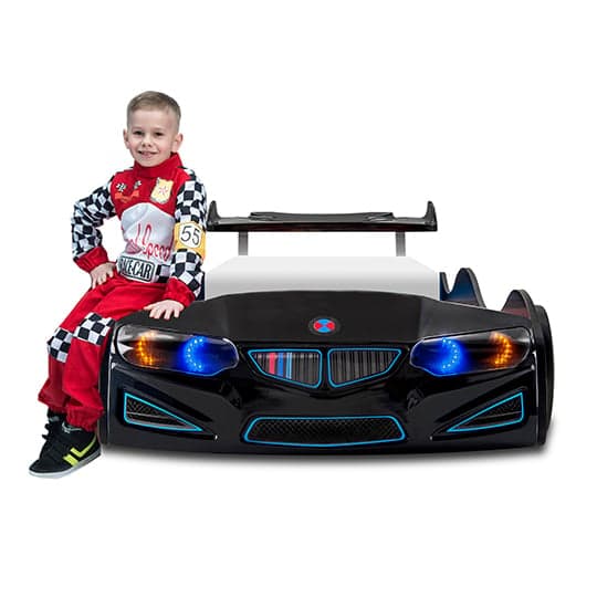 BMW GTI Childrens Car Bed In Black With Spoiler And LED_5