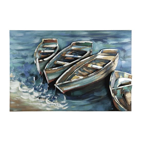 Boat on Shore Picture Metal Wall Art In Blue And Brown_2