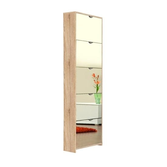 Boddem Mirrored Shoe Cabinet In Sonoma Oak With 5 Flap Doors_2