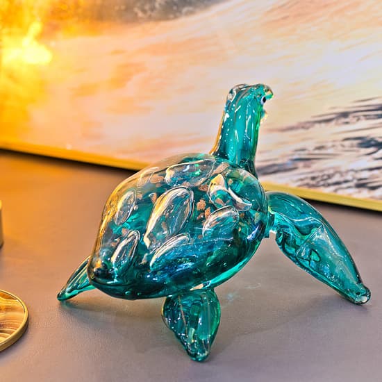 Bogota Glass Turquoise Turtle Ornament In Blue_5