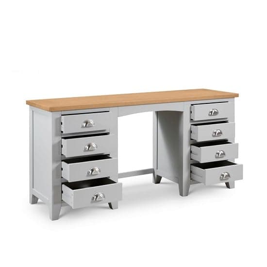 Raisie Wooden Pedestal Dressing Table In Grey With 8 Drawers_2
