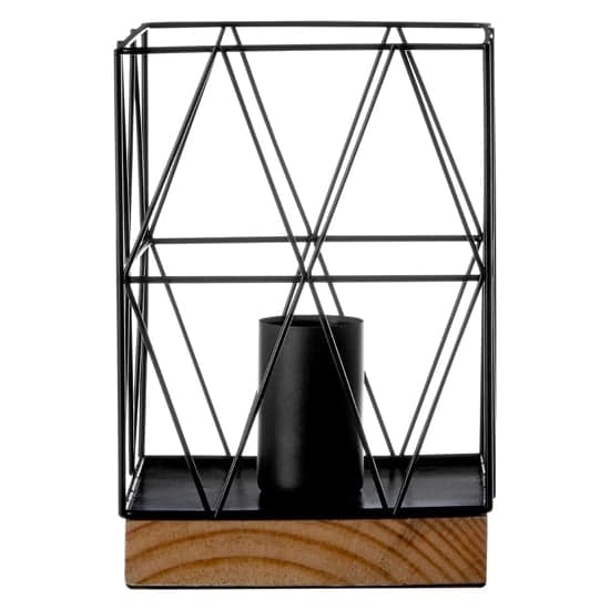 Boke Black Wire Frame Table Lamp With Natural Wooden Base_4