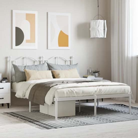 Bolivia Metal Double Bed With Headboard In White_1