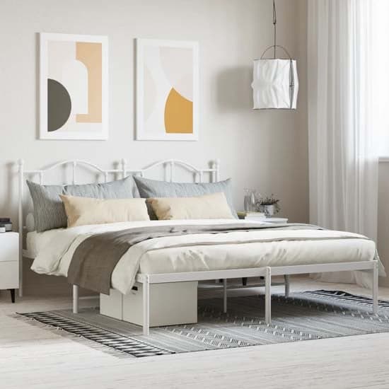 Bolivia Metal Super King Size Bed With Headboard In White_1