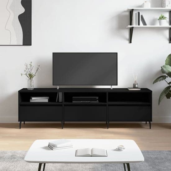 Bonn Wooden TV Stand With 3 Drawers In Black_1