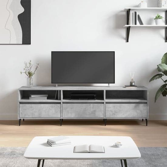 Bonn Wooden TV Stand With 3 Drawers In Concrete Effect_1