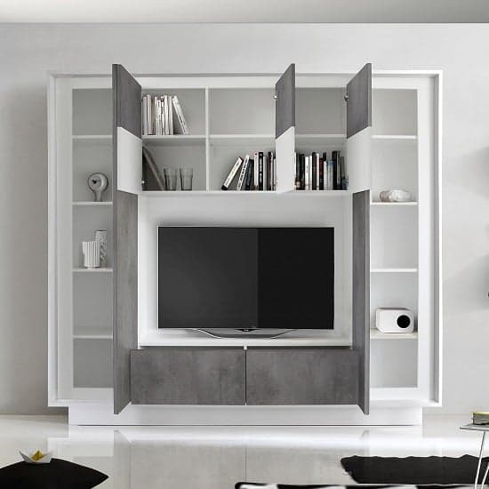 Borden Modern Entertainment Wall Unit In Cement Grey And White_2
