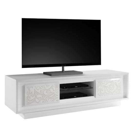 Borden Wooden 2 Doors TV Stand In White And Flowers Serigraphy_2