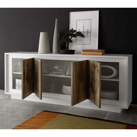 Borden Wooden Sideboard In Matt White And Pero Oak Furniture in Fashion
