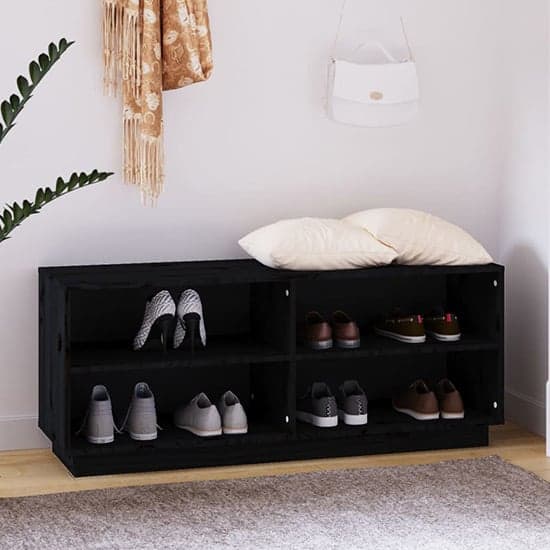 Boris Pinewood Shoe Storage Bench With Shelves In Black_1