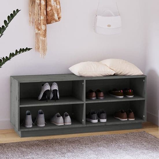 Boris Pinewood Shoe Storage Bench With Shelves In Grey_1