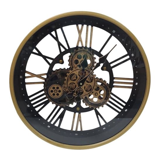 Bormio Metal Wall Clock In Gold With Black Gears_1