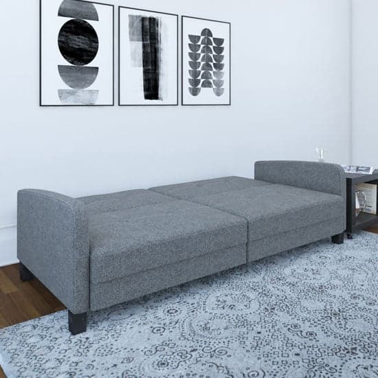 Buxton Linen Fabric Sofa Bed With Wooden Legs In Grey_2