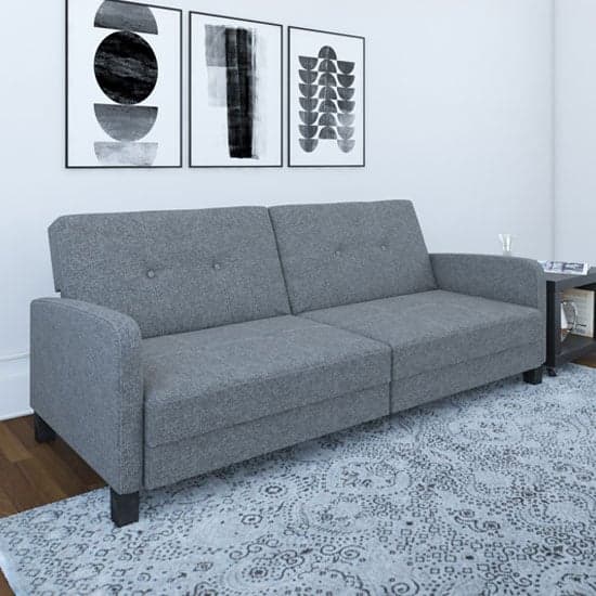 Buxton Linen Fabric Sofa Bed With Wooden Legs In Grey_1