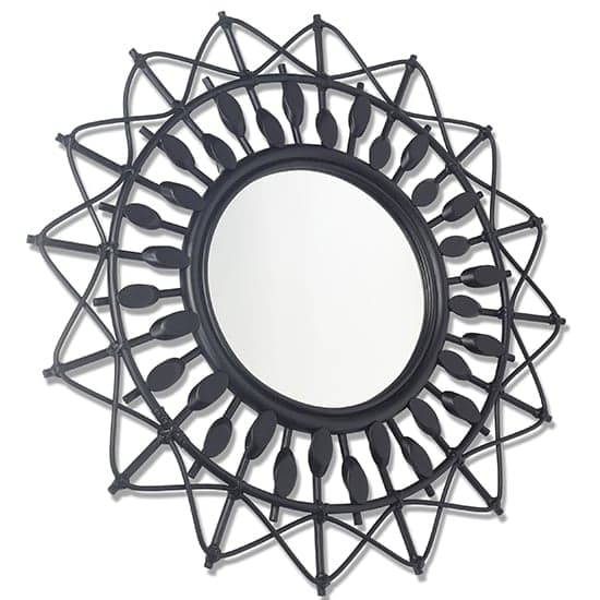Bouake Round Wall Mirror In Black Rattan Frame_2