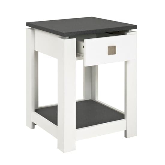 Bouse Wooden 1 Drawer Side Table In White And Granite Effect_2