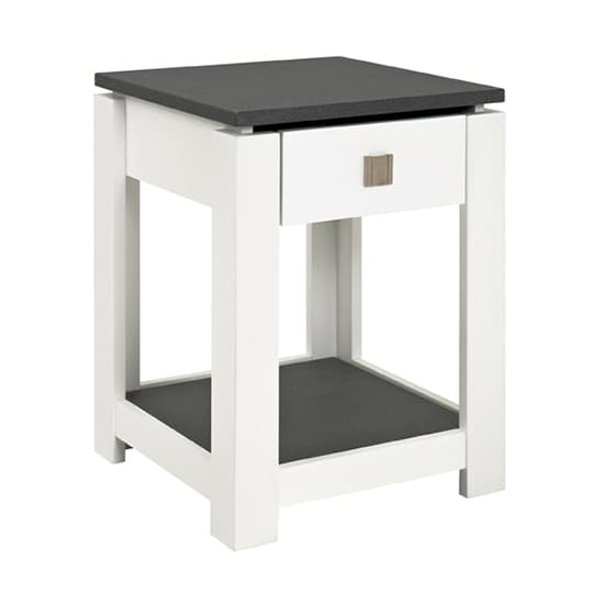 Bouse Wooden 1 Drawer Side Table In White And Granite Effect_1