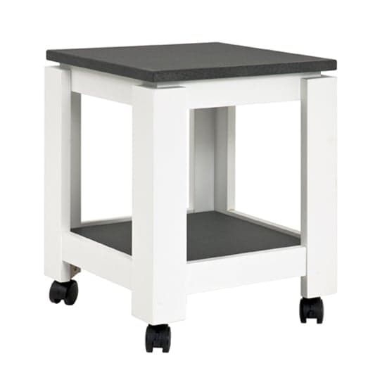 Bouse Wooden Side Table On Castors In White And Granite Effect_1
