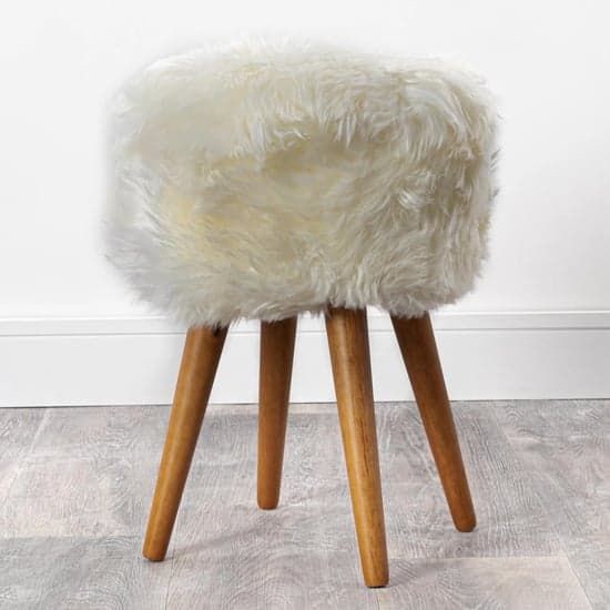 Bovril Sheepskin Stool With Oak Wooden Legs In Natural White_1
