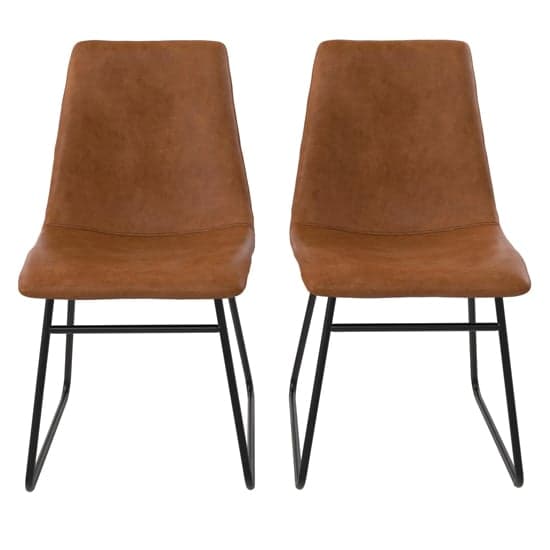 Bowdon Caramel Leather Dining Chairs With Black Frame In Pair_2