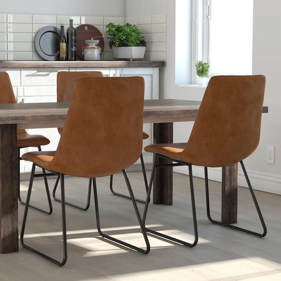 Bowdon Caramel Leather Dining Chairs With Black Frame In Pair_3