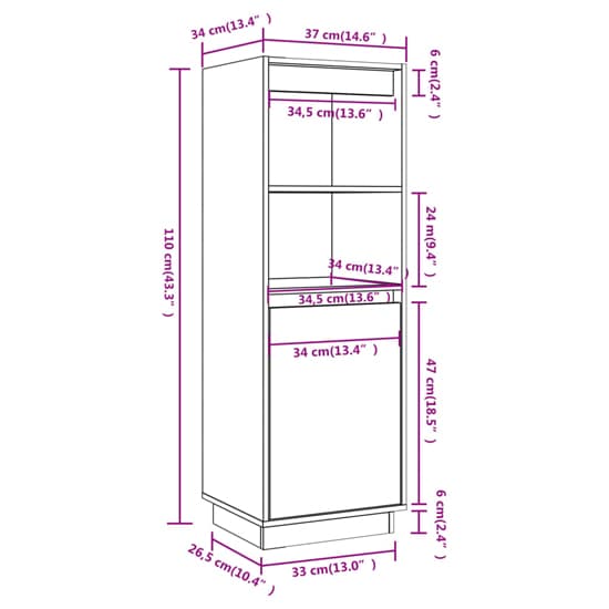 Bowie Pine Wood Storage Cabinet With 1 Door In Grey_6