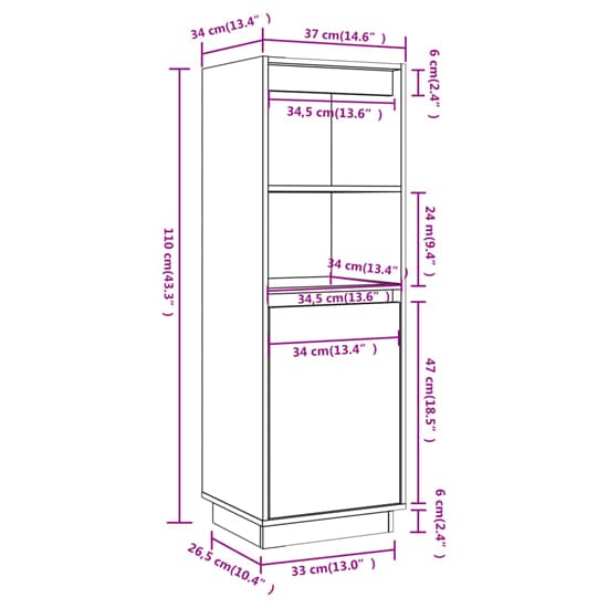 Bowie Pine Wood Storage Cabinet With 1 Door In White_6