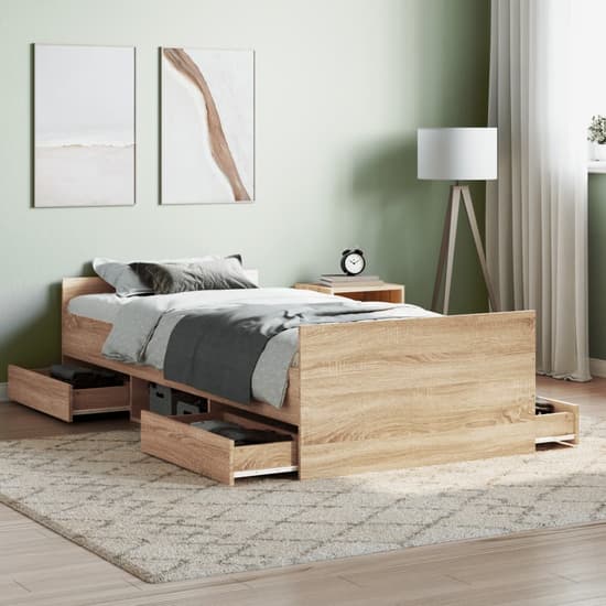 Braga Wooden Single Bed With Drawers In Sonoma Oak_1