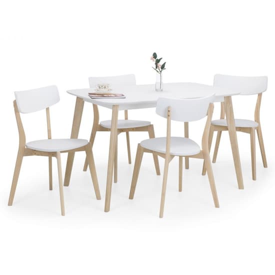 Calah Rectangular Wooden Dining Table In White With 4 Chairs_2