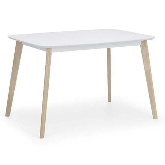 Calah Rectangular Wooden Dining Table In White With Oak Legs_1